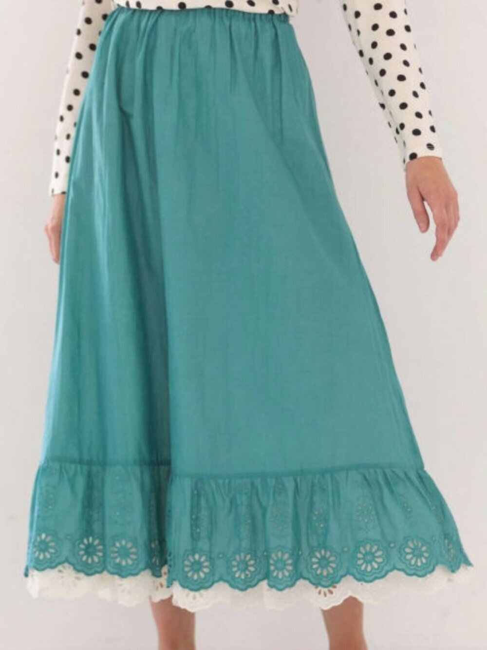Gudrun Sjoden Petticoat Slip Maxi Skirt XL Eyelet Embroidered Organic Cotton NEW